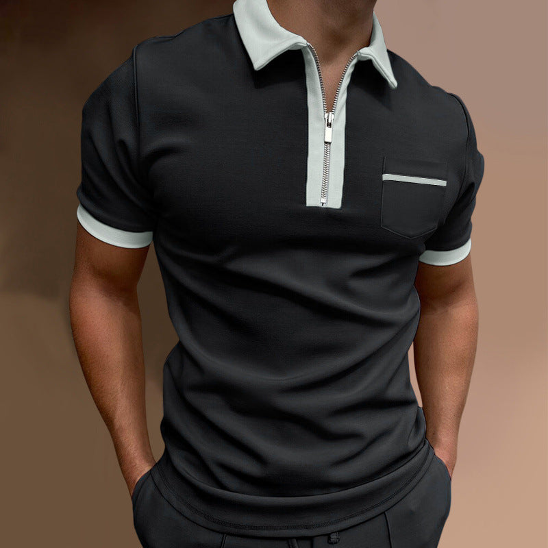 Men's sporty short-sleeve polo shirt with zipper and chest pocket Skorter