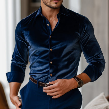Men's elegant velvet shirt with fine details Skorter