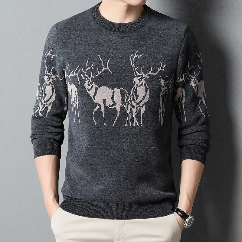 Men's knitted sweater with detailed reindeer motif Skorter