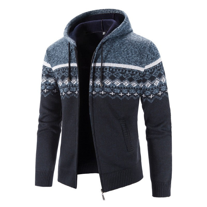Men's cardigan with modern Norwegian pattern and high collar Skorter