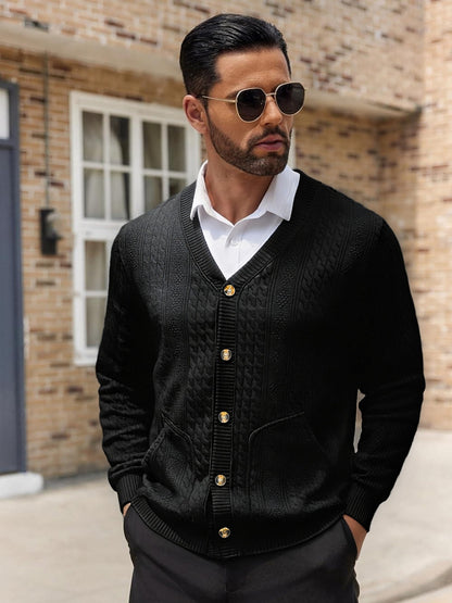 Men's stylish knitted cardigan with practical pockets and unique texture Skorter