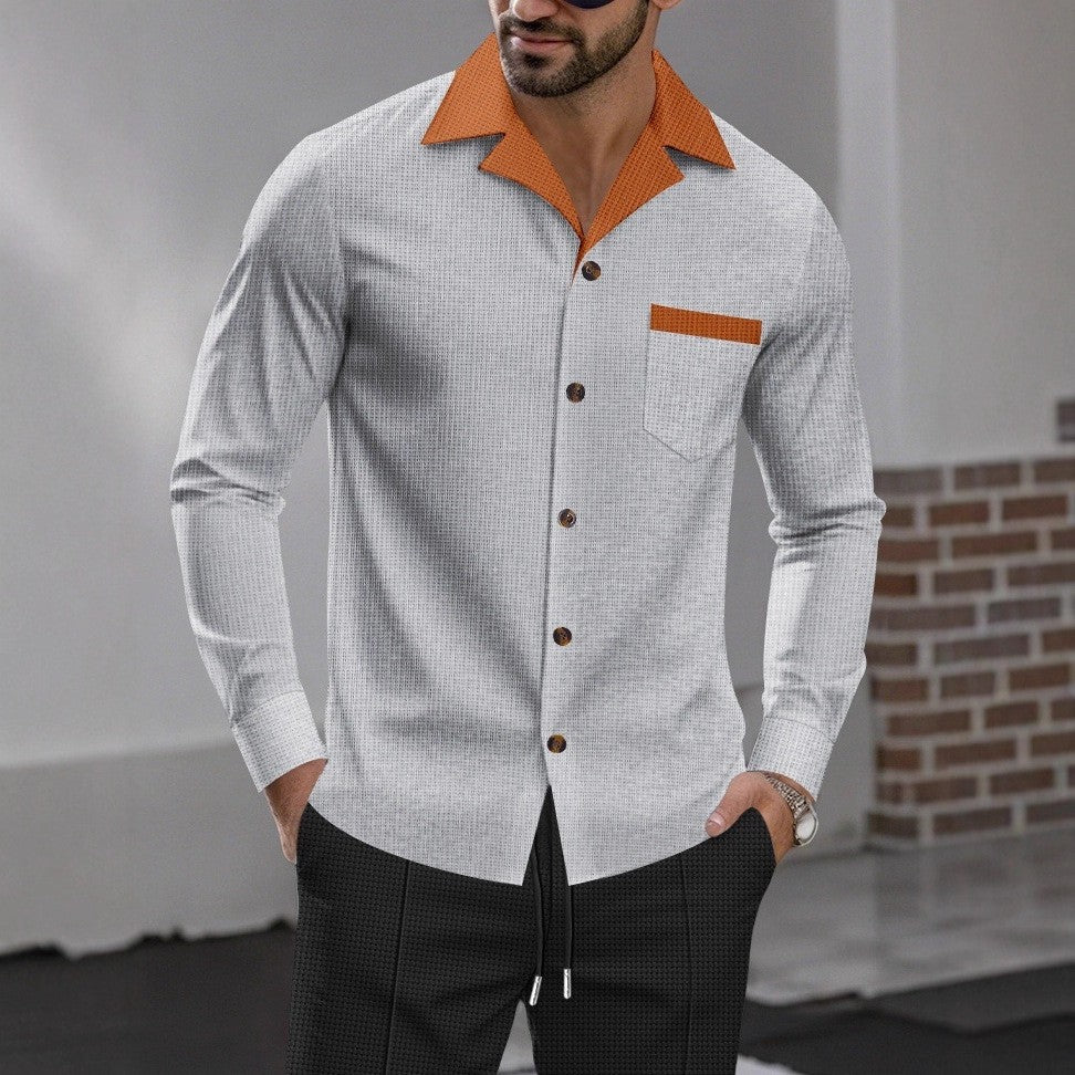 Men's stylish long-sleeve shirt with textured design and practical chest pocket Skorter