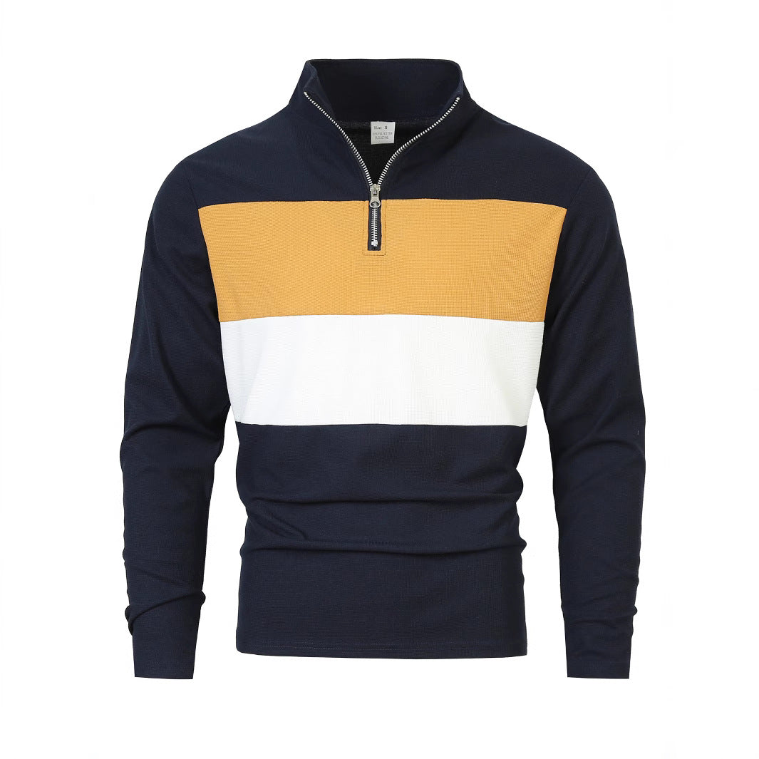 Men's stylish sweater with zipper and color block design Skorter