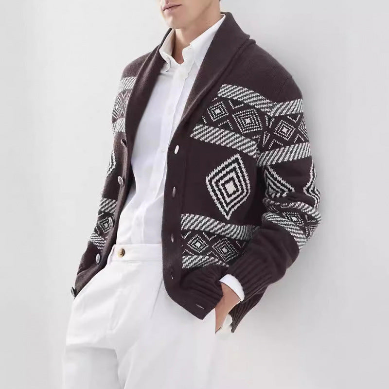 Men's cardigan with modern graphic pattern and classic collar Skorter