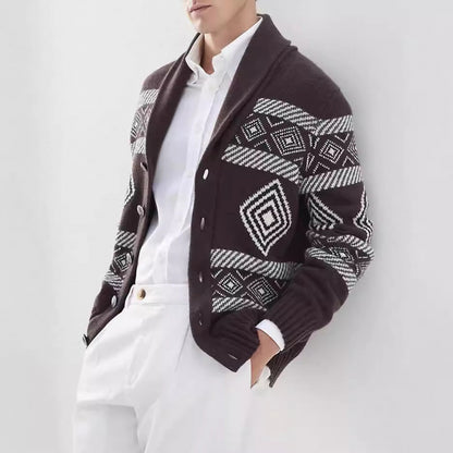 Men's cardigan with modern graphic pattern and classic collar Skorter