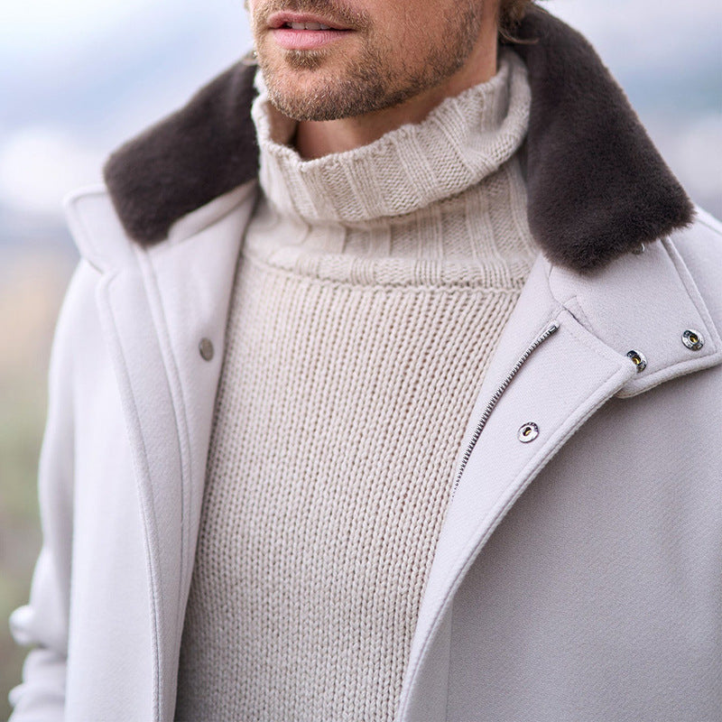 Men's stylish coat with faux fur-trimmed collar Skorter