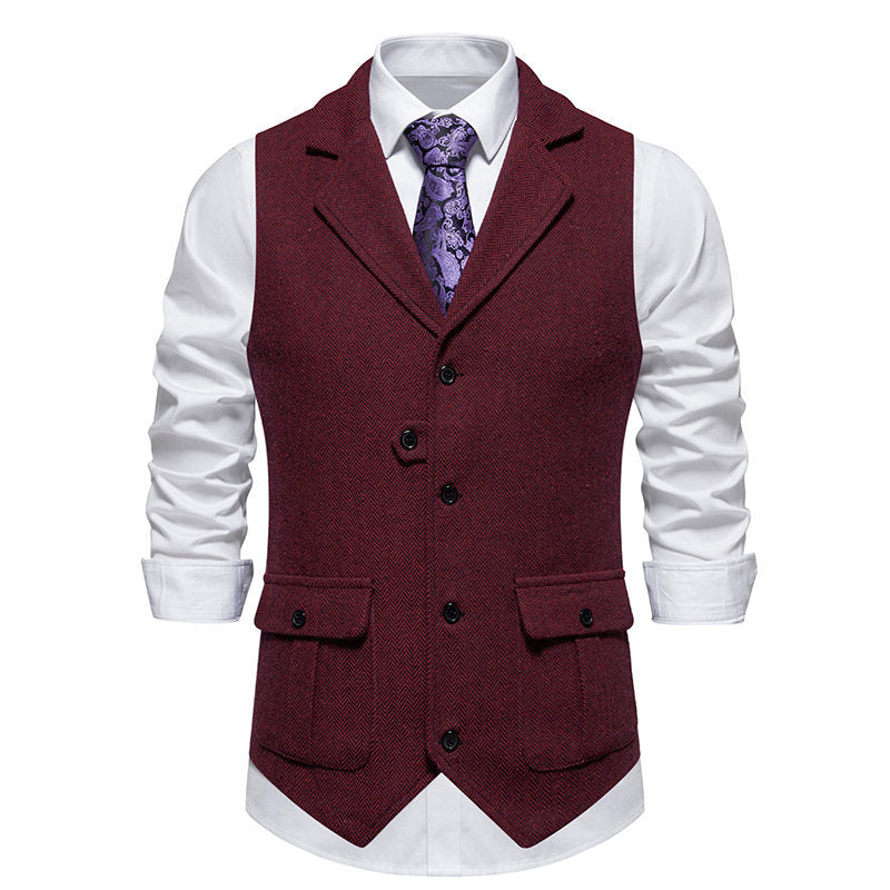 Men's suit vest in modern herringbone design with practical pockets Skorter