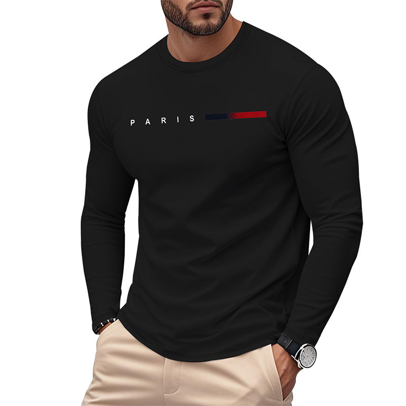 Men's Long Sleeve T-Shirt with Modern Paris Print and Elastic Hem Skorter