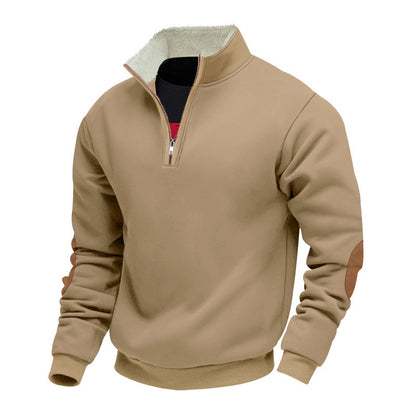 Men's stylish fleece pullover with half-zip and contrasting elbow patches Skorter