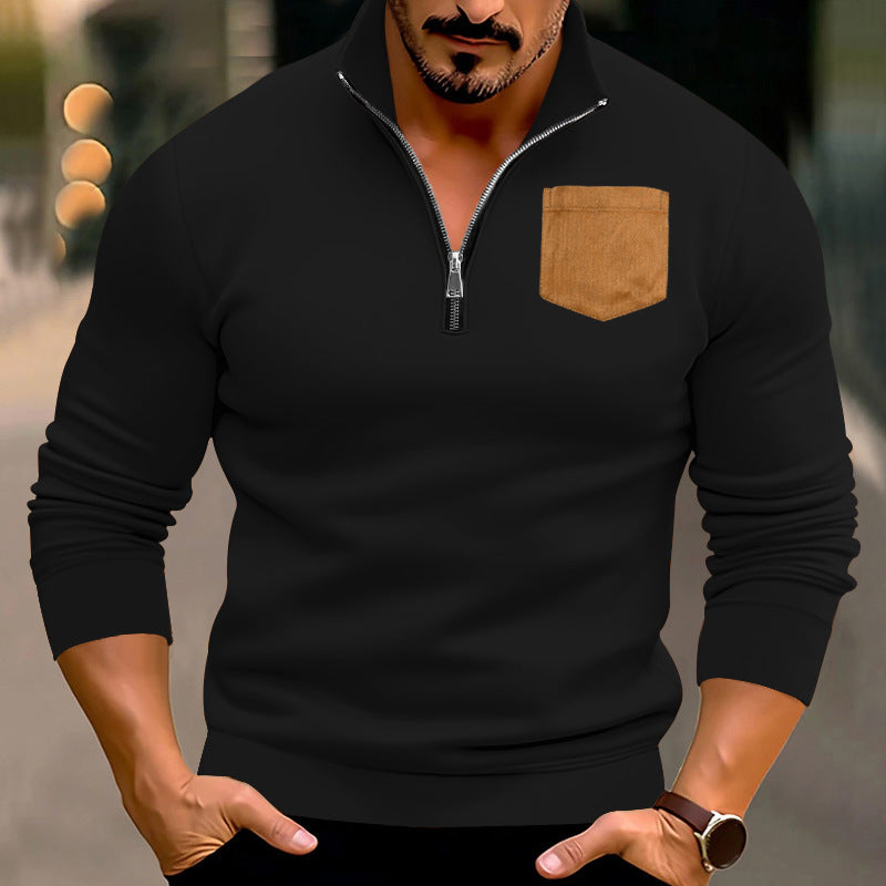Men's sporty pullover with half zipper and contrasting chest pocket Skorter
