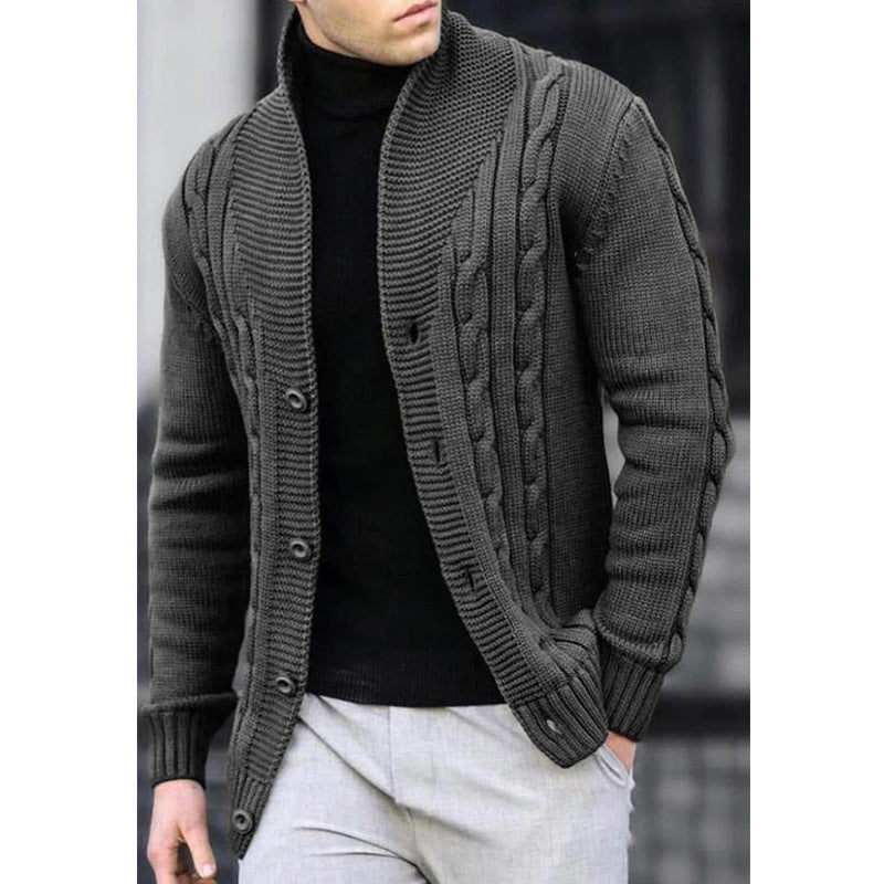 Men's Cardigan with Unique Cable Pattern and Practical Pockets Skorter