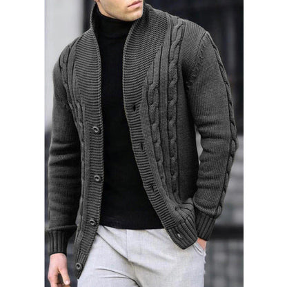 Men's Cardigan with Unique Cable Pattern and Practical Pockets Skorter