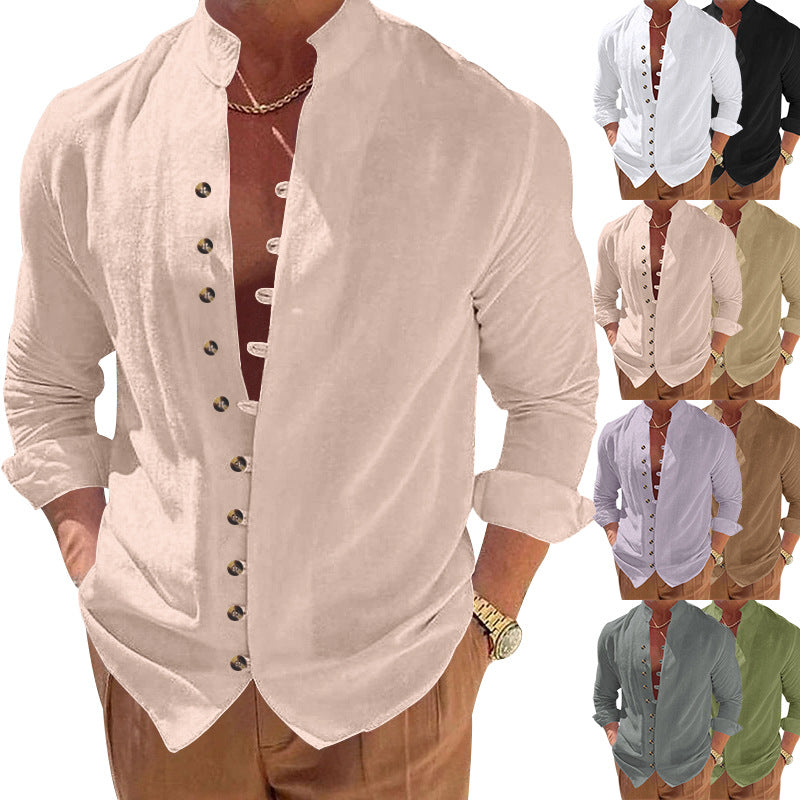 Men's stylish shirt with fashionable buttons and modern stand-up collar Skorter