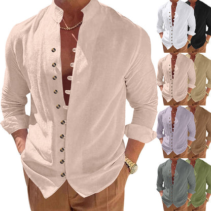 Men's stylish shirt with fashionable buttons and modern stand-up collar Skorter