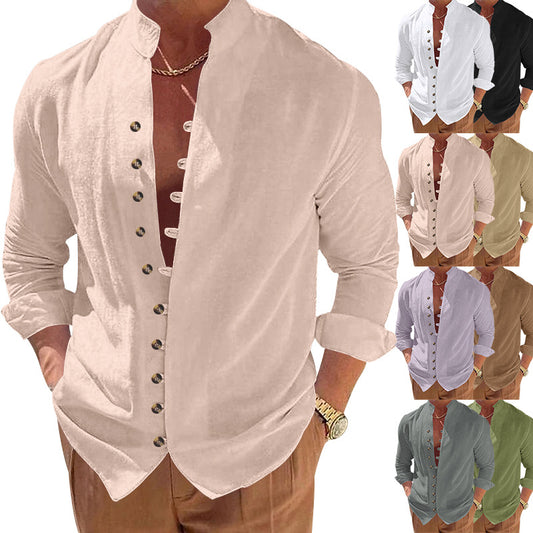 Men's stylish shirt with fashionable buttons and modern stand-up collar Skorter