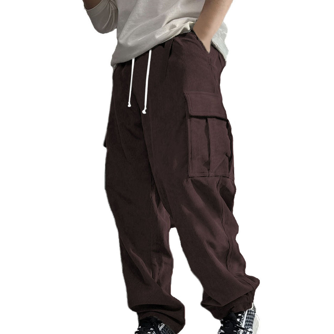 Men's Stylish Cargo Pants with Side Pockets and Elastic Waistband Skorter