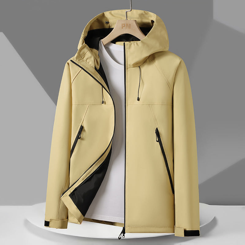 Andningsbar väderjacka med justerbar huva för män, skorter