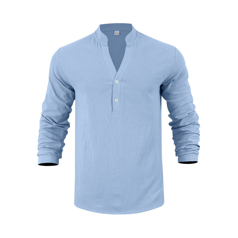 Men's long-sleeve shirt with fashionable stand-up collar and elegant button details Skorter