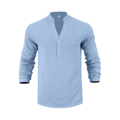 Men's long-sleeve shirt with fashionable stand-up collar and elegant button details Skorter