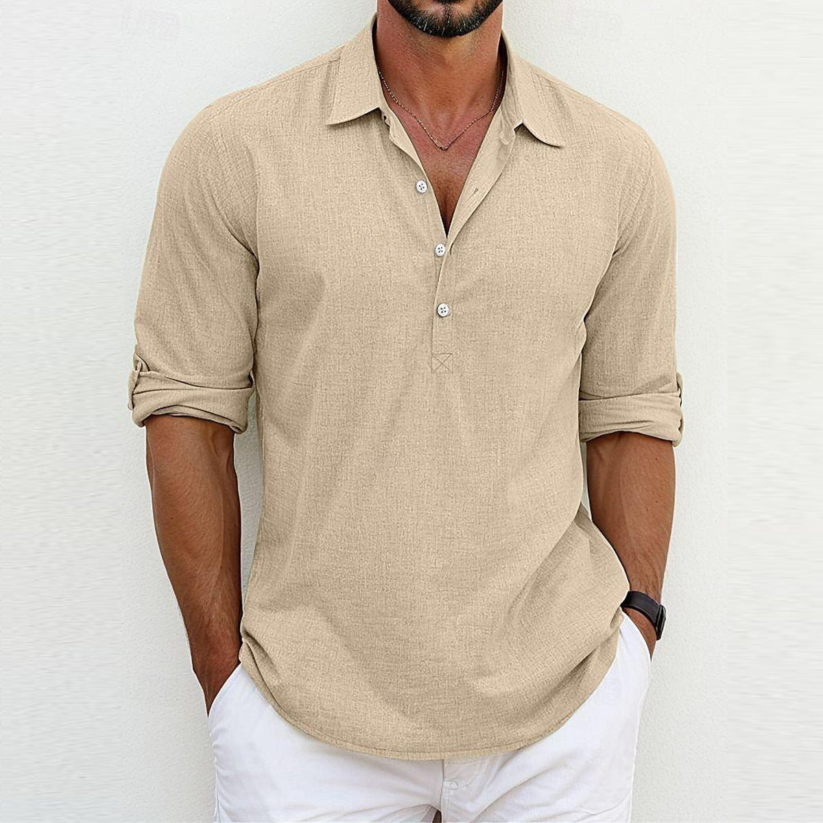 Men's stylish shirt with three-quarter sleeves and button placket Skorter