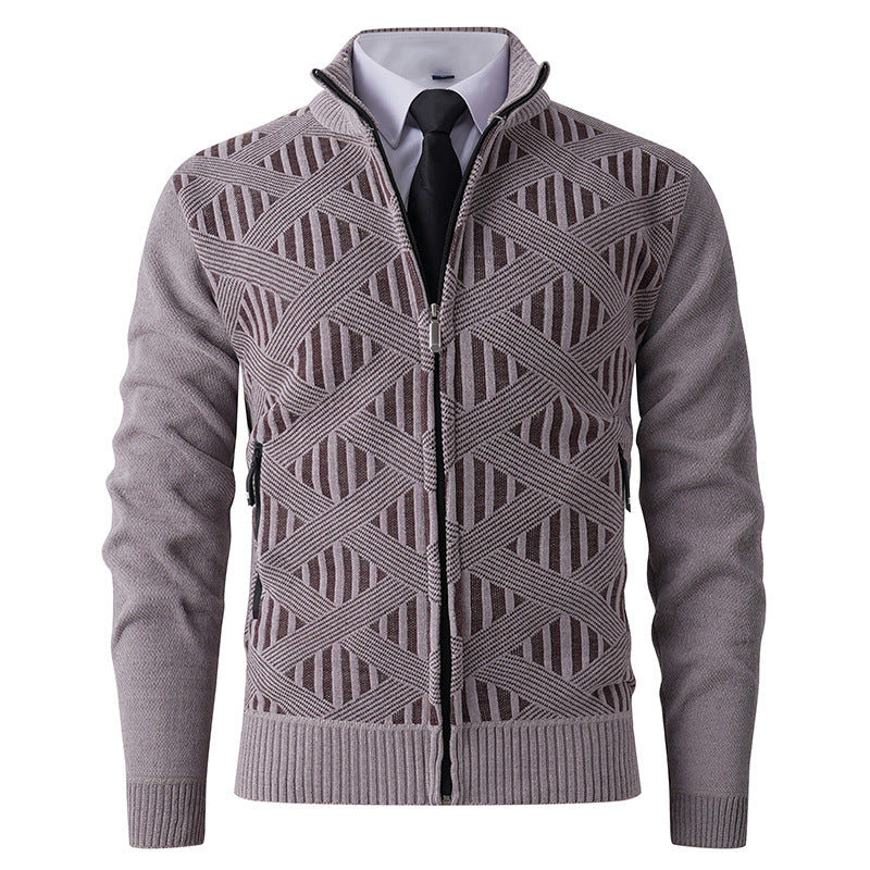 Men's cardigan with textured pattern and high collar Skorter