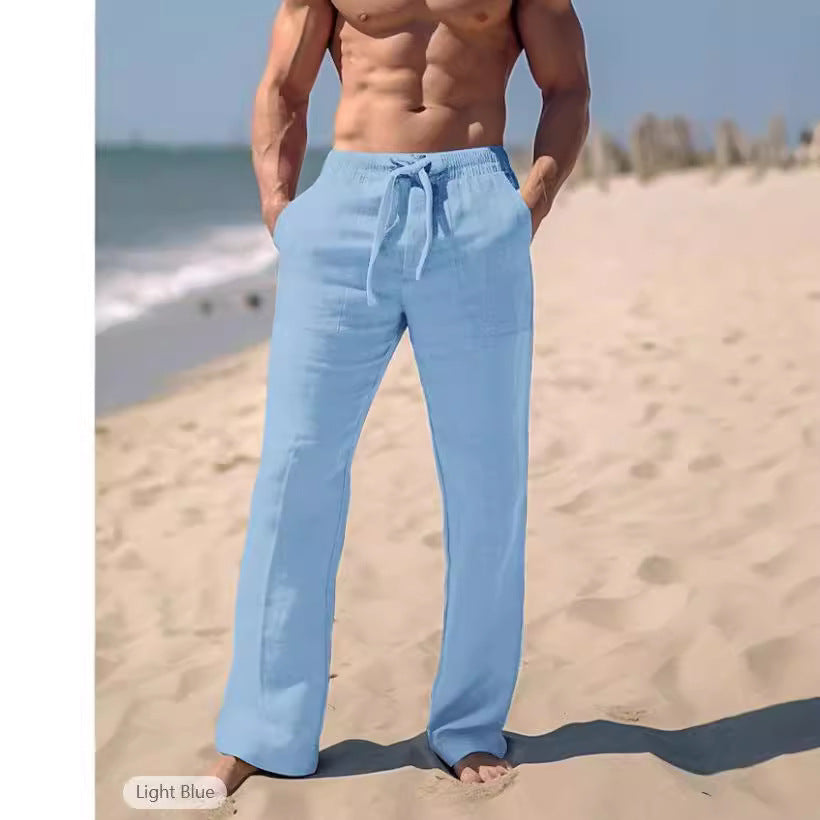 Luftiga sommarbyxor för män i lätt linnetyg med justerbar dragsko.