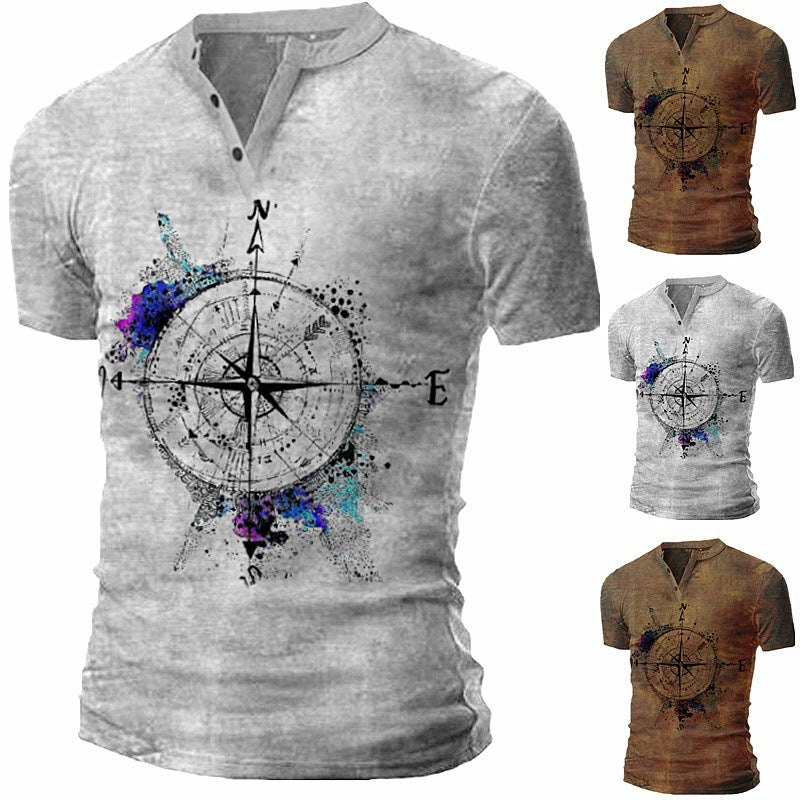 Men's T-shirt with creative compass design and innovative washing Skorter