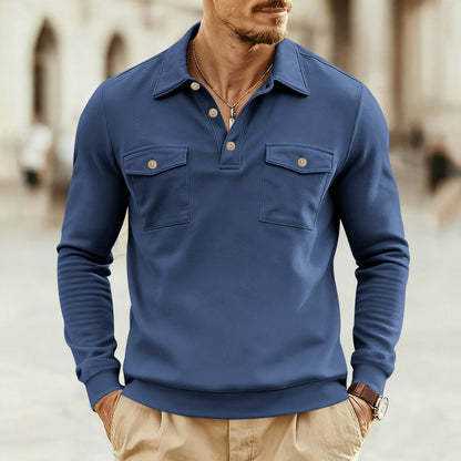 Men's stylish long-sleeve shirt with practical chest pockets and modern Henley neckline Skorter