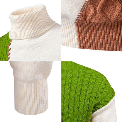 Men's turtleneck sweater with geometric cable pattern and contrasting accents Skorter