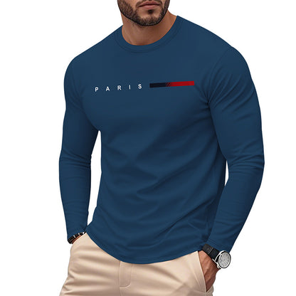 Men's Long Sleeve T-Shirt with Modern Paris Print and Elastic Hem Skorter