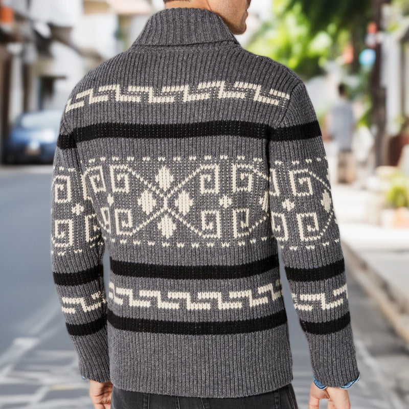 Herrkardigan med intrikat mönster och hög krage Skorter