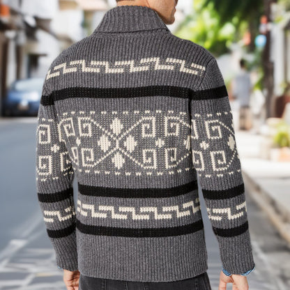 Herrkardigan med intrikat mönster och hög krage Skorter