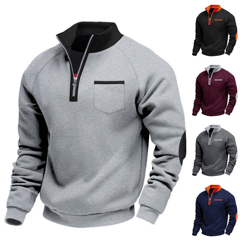 Men's sporty sweater with half zipper and modern contrast details Skorter
