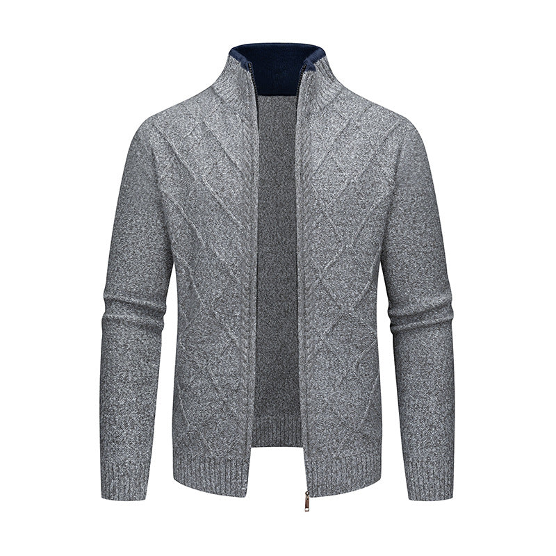 Men's Cardigan with Modern Cable Pattern and Zipper Skorter