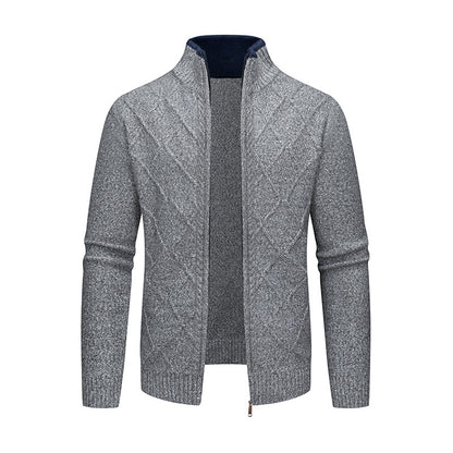 Men's Cardigan with Modern Cable Pattern and Zipper Skorter