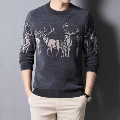 Men's knitted sweater with detailed reindeer motif Skorter