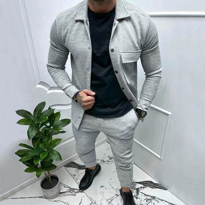 Men's trendy casual jogging suit set with elastic waistband and textured design Skorter