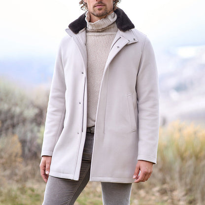 Men's stylish coat with faux fur-trimmed collar Skorter