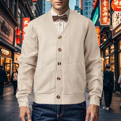 Men's cardigan with modern honeycomb pattern and practical pockets Skorter
