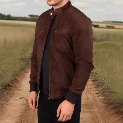 Men's suede jacket in modern design with practical pockets Skorter