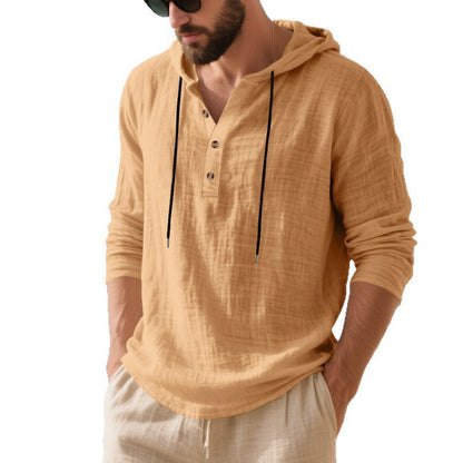 Men's casual hoodie shirt with button placket and breathable cotton blend Skorter
