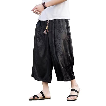 Men's airy harem pants with elegant pattern and elastic waistband Skorter