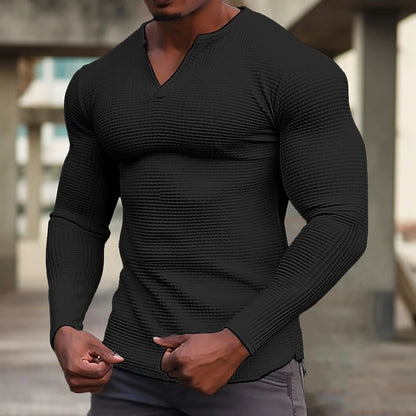 Men's stylish long-sleeve T-shirt with structured V-neck Skorter