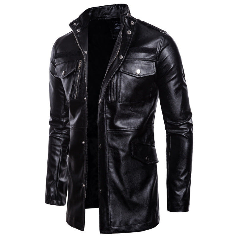 Men's stylish faux leather jacket with practical pockets and asymmetric zipper Skorter