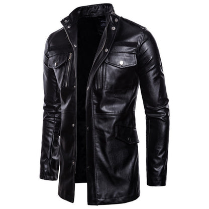Men's stylish faux leather jacket with practical pockets and asymmetric zipper Skorter