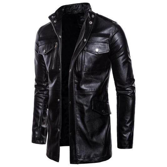 Men's stylish faux leather jacket with practical pockets and asymmetric zipper Skorter