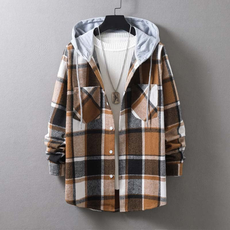 Men's casual check jacket with hood and functional pockets Skorter