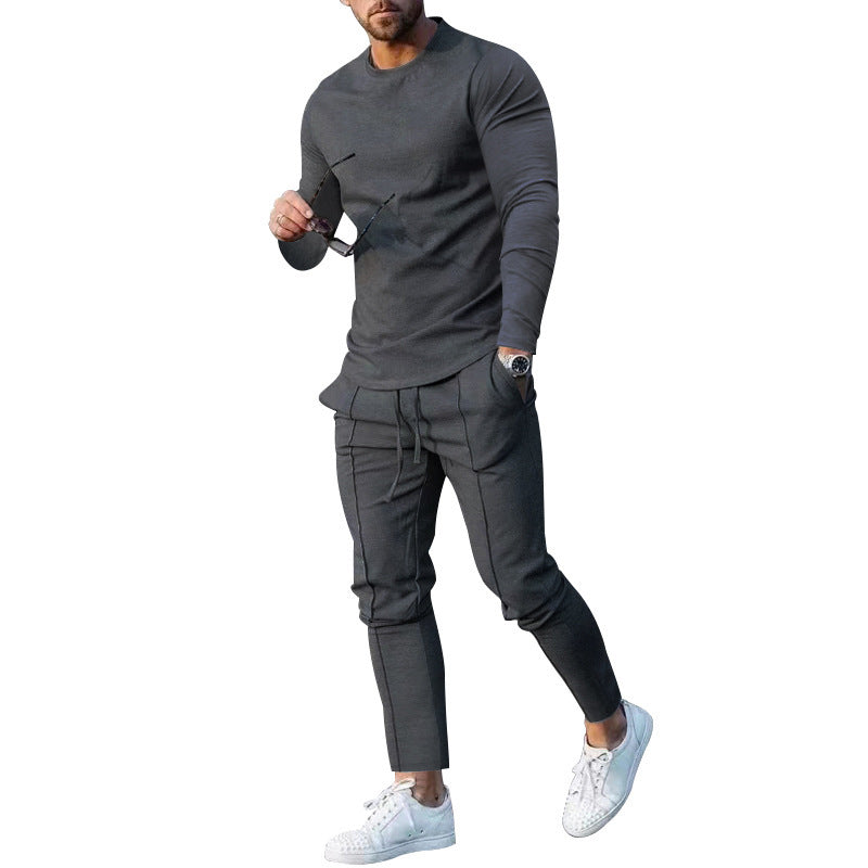 Men's Sporty Long Sleeve Shirt and Chino Jogging Pants Set Skorter