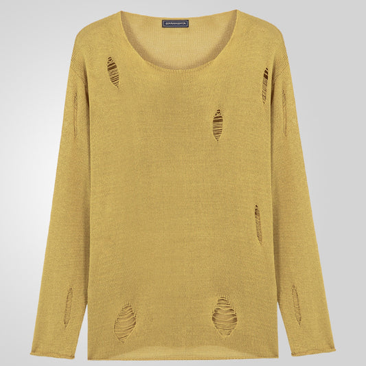Men's Stylish Round Neck Sweater with Frayed Details Skorter