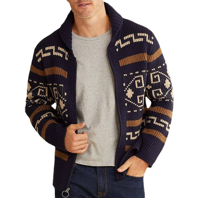 Herrkardigan med intrikat mönster och hög krage Skorter